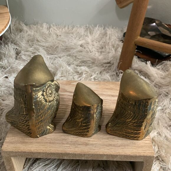 Vintage MCM Style Set Of 3 Brass Owls Figures Made In Korea - Picture 17 of 17